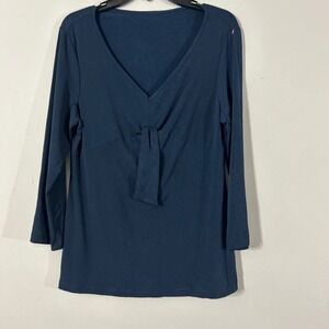 Womens Dark Navy V Neck Tie Front Long Sleeve Tunic Top M